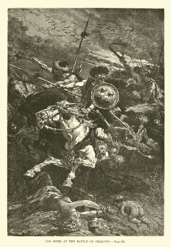 Gli Unni alla Battaglia di Chalons da French School