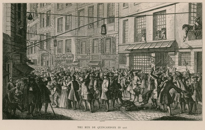 La Rue de Quincampoix nel 1718 da French School