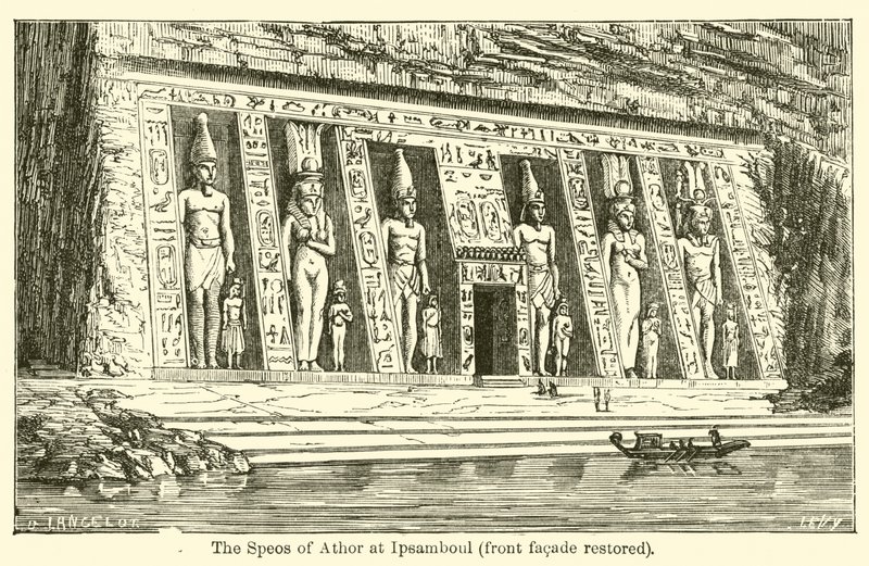 Lo Speos di Athor a Ipsamboul, facciata anteriore restaurata da French School