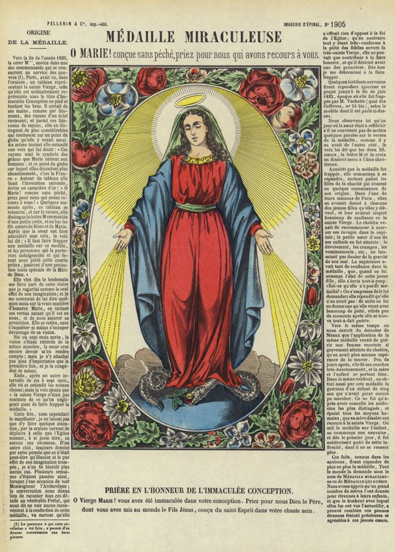 La Vergine Maria e la Medaglia Miracolosa (litografia a colori) da French School