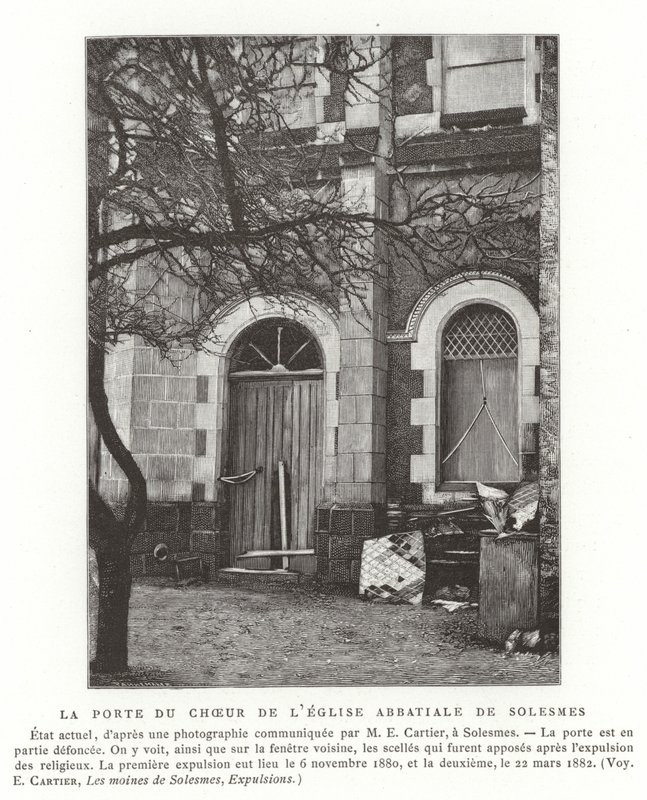 La porta del coro della chiesa abbaziale di Solesmes, Francia da French School