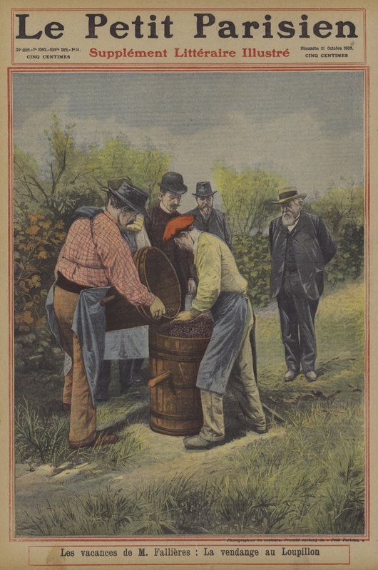 Le vacanze del presidente Fallieres di Francia: la vendemmia a casa sua nel villaggio di Loupillon da French School