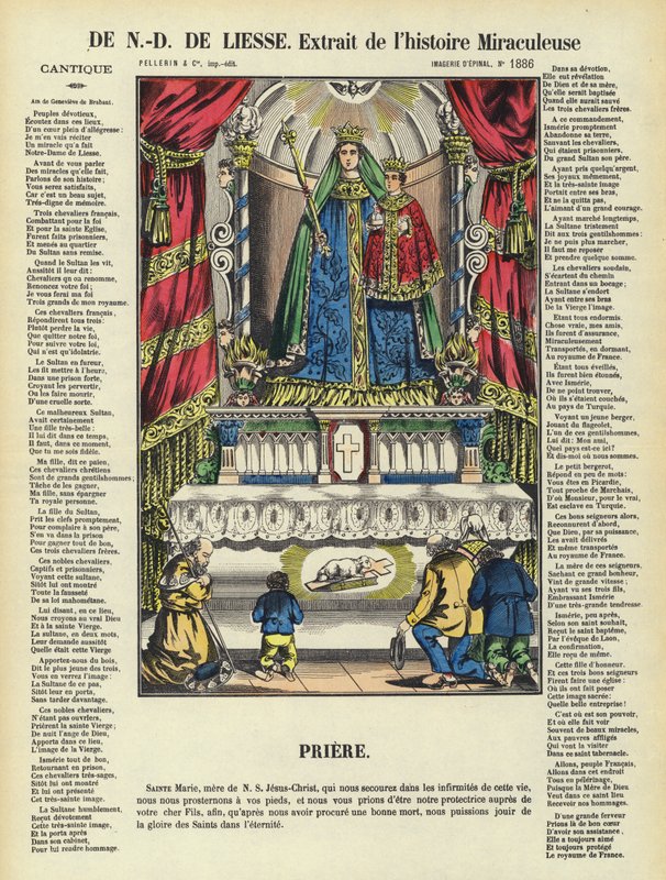 La storia miracolosa di Nostra Signora della Gioia (litografia a colori) da French School