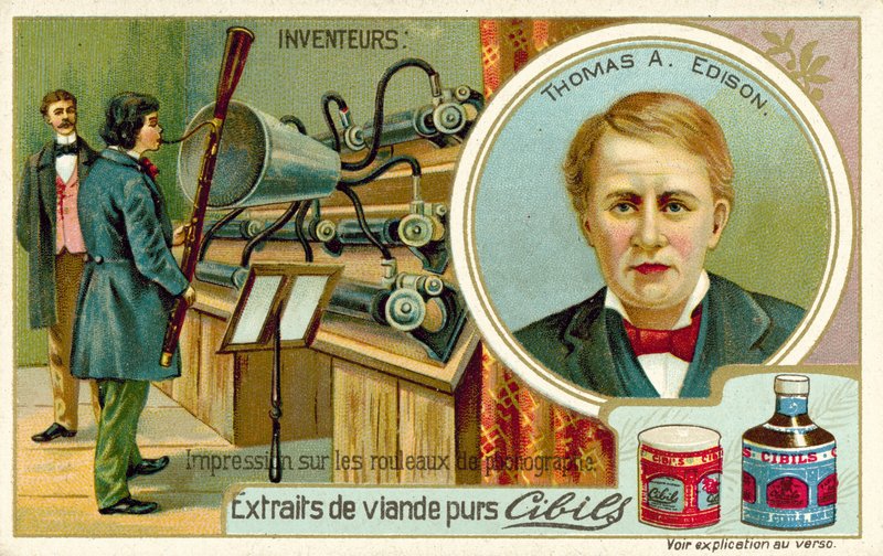 Thomas A Edison, inventore - registrazione di un fonografo da French School