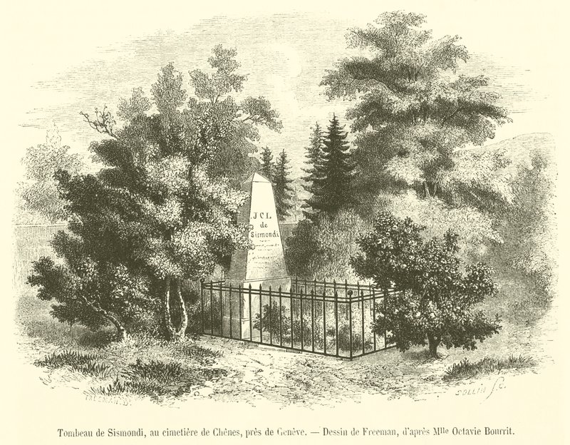 Tomba di Sismondi, al cimitero di Chenes, vicino a Ginevra da French School