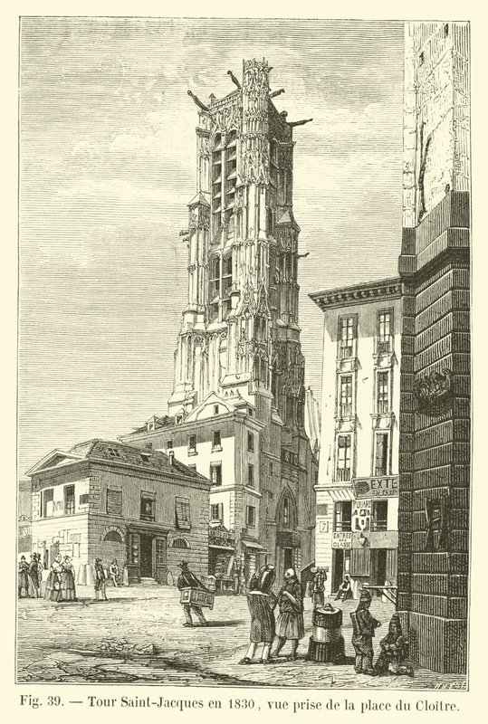 Torre Saint-Jacques nel 1830, veduta presa dalla piazza del Cloitre da French School