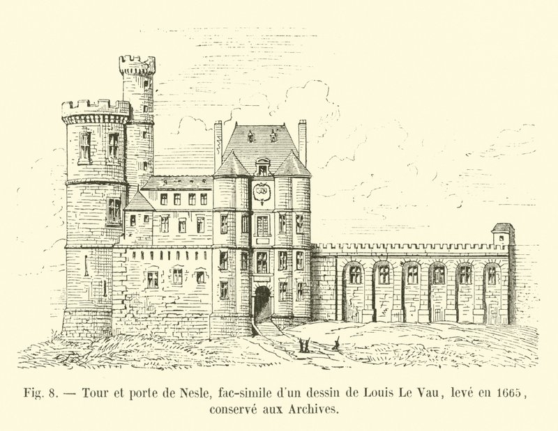 Torre e porta di Nesle, fac-simile di un disegno di Louis Le Vau, realizzato nel 1665, conservato negli Archivi da French School