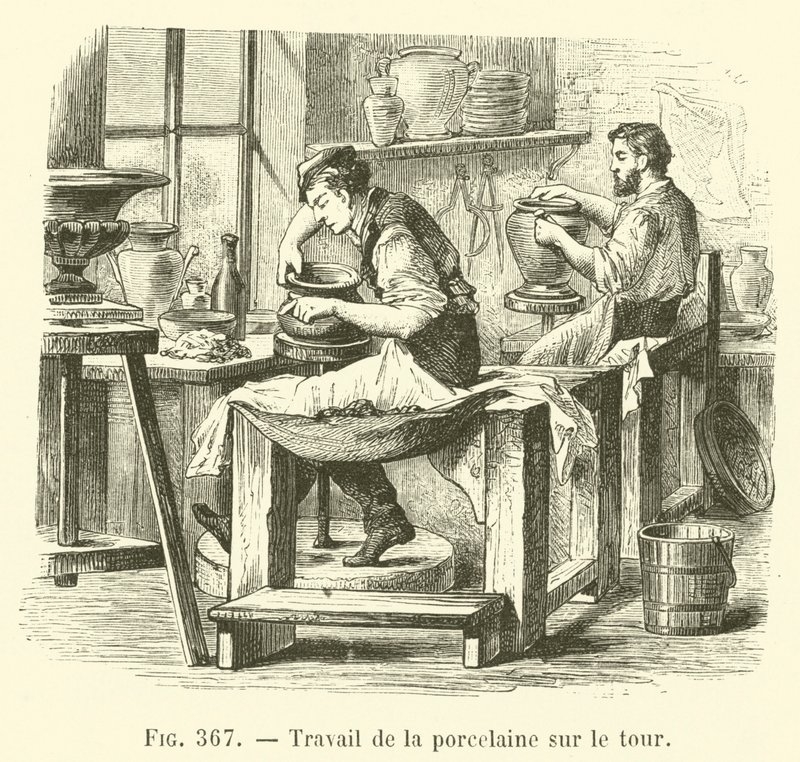 Travail de la porcelaine sur le tour (incisione) da French School