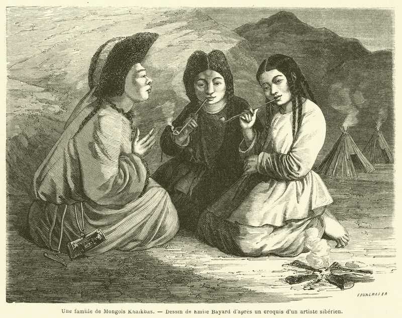 Una famiglia di Mongoli Khalkha (incisione) da French School