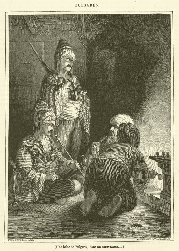 Bulgari in sosta in un caravanserraglio (incisione) da French School
