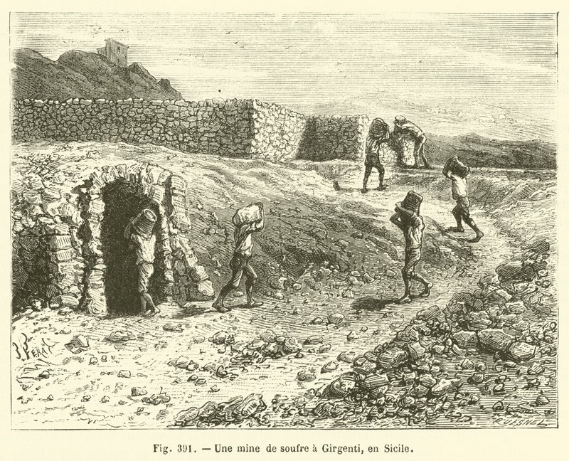 Una miniera di zolfo a Girgenti, in Sicilia da French School