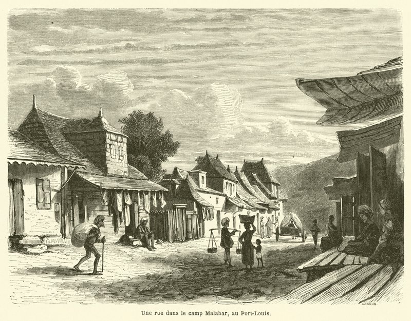 Una strada nel campo Malabar, a Port-Louis da French School