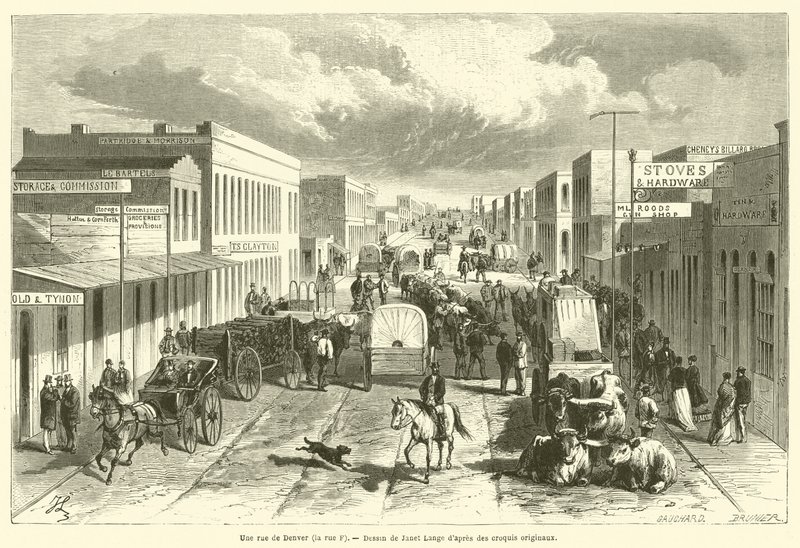 Una strada di Denver, la rue F (incisione) da French School