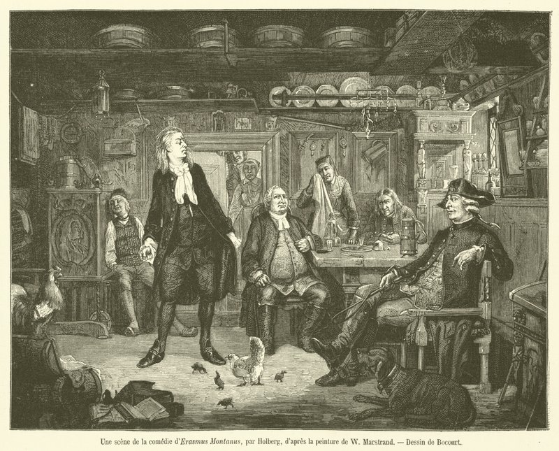 Una scena della commedia di Erasmus Montanus da French School