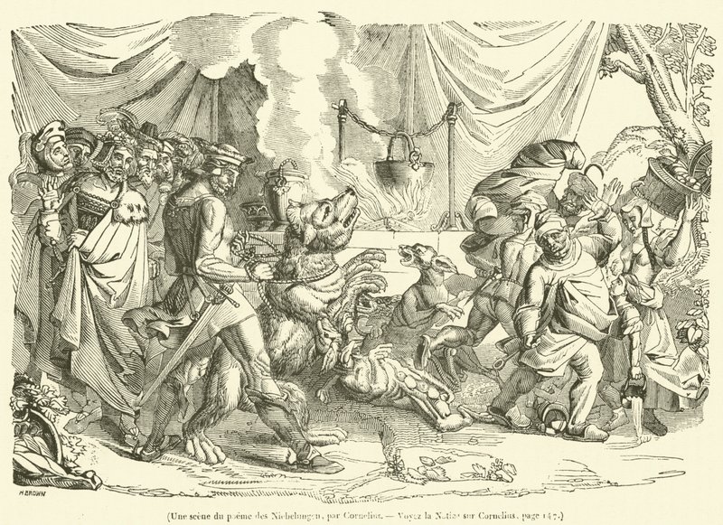 Une scene du poeme des Niebelungen (incisione) da French School