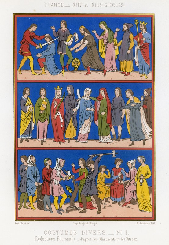 Vari costumi della Francia del XII e XIII secolo da French School