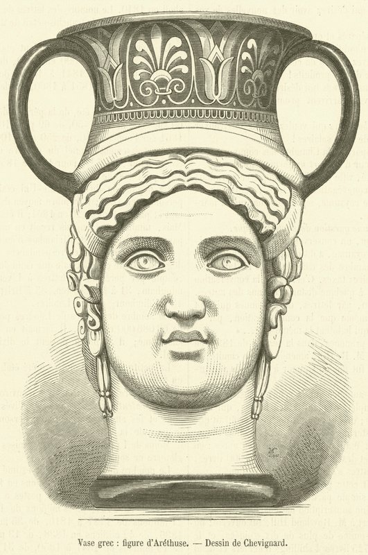 Vaso greco, figura di Arethusa (incisione) da French School