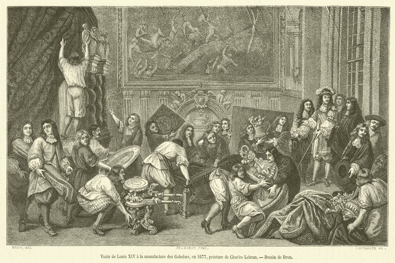 Visita di Luigi XIV alla manifattura dei Gobelins, nel 1677 da French School