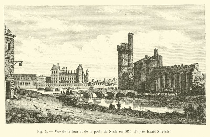 Vista della torre e della porta di Nesle nel 1650, da Israel Silvestre da French School