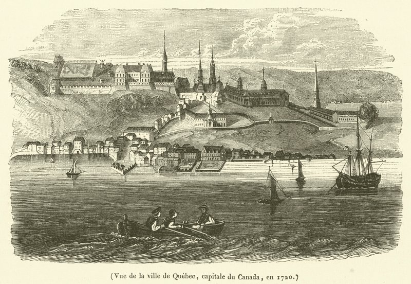 Vista della città di Quebec, capitale del Canada, nel 1720 da French School