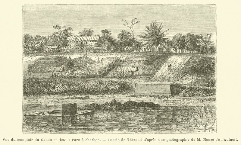 Vista del deposito di carbone del Gabon nel 1861 da French School