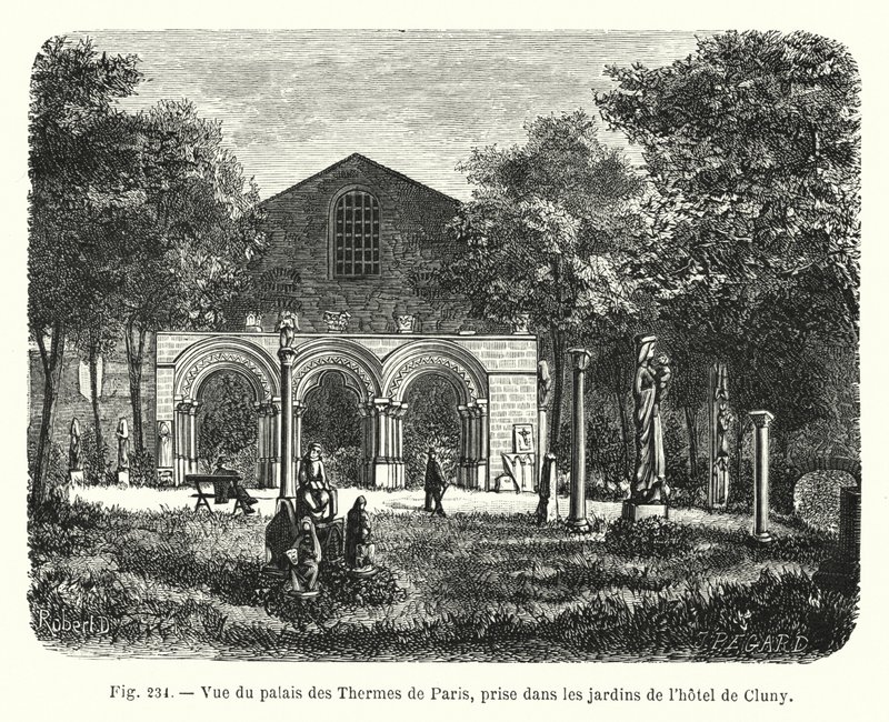 Vista del palazzo delle Terme di Parigi, presa nei giardini dell