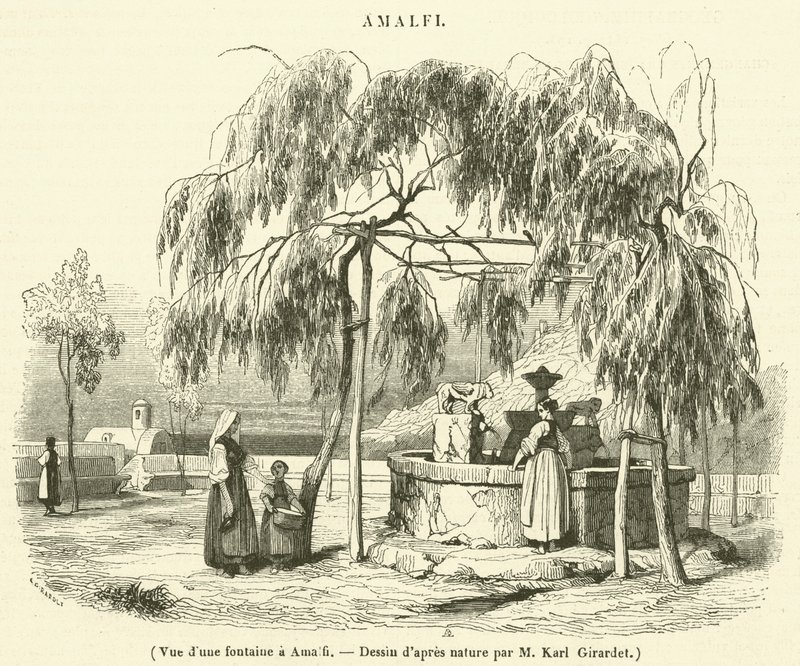 Veduta di una fontana ad Amalfi (incisione) da French School