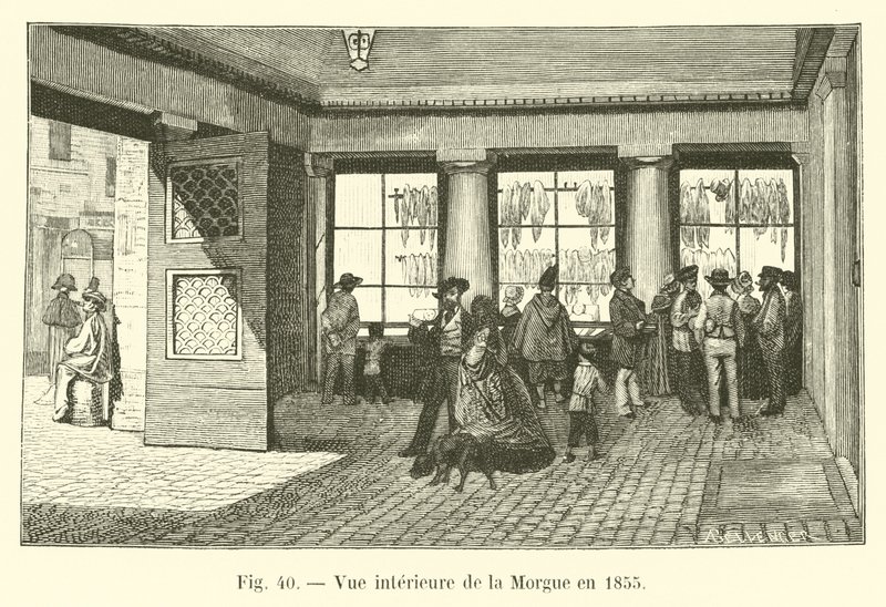 Vista interna della Morgue nel 1855 da French School