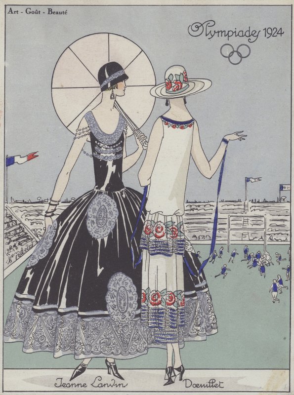 Moda femminile ai Giochi Olimpici del 1924 degli stilisti Jeanne Lanvin e Georges Doeuillet (litografia a colori) da French School
