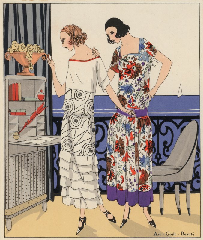 Moda femminile degli anni Venti degli stilisti Philippe e Gaston e Martial e Armand. (litografia a colori) da French School