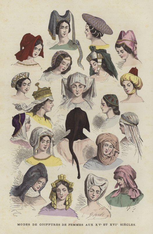 Copricapi femminili del XV e XVI secolo da French School