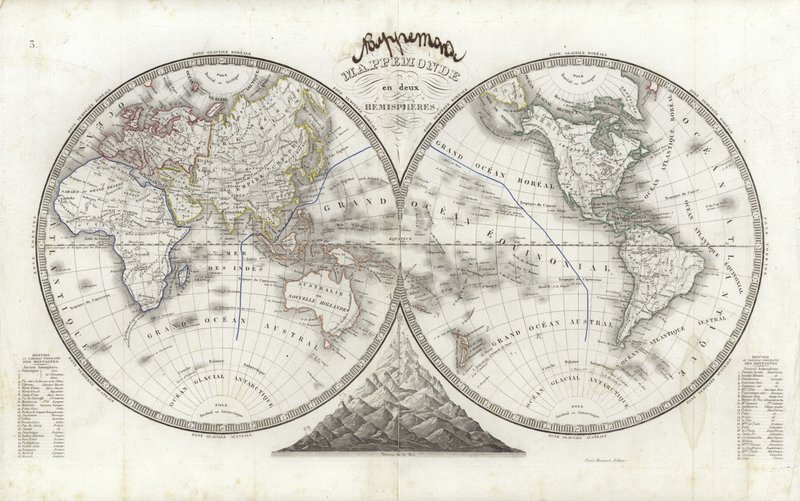 Mappa del mondo in due emisferi da French School