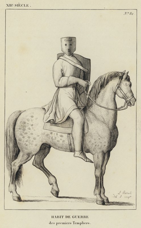 XII secolo, abito da guerra, dei primi templari (incisione) da French School