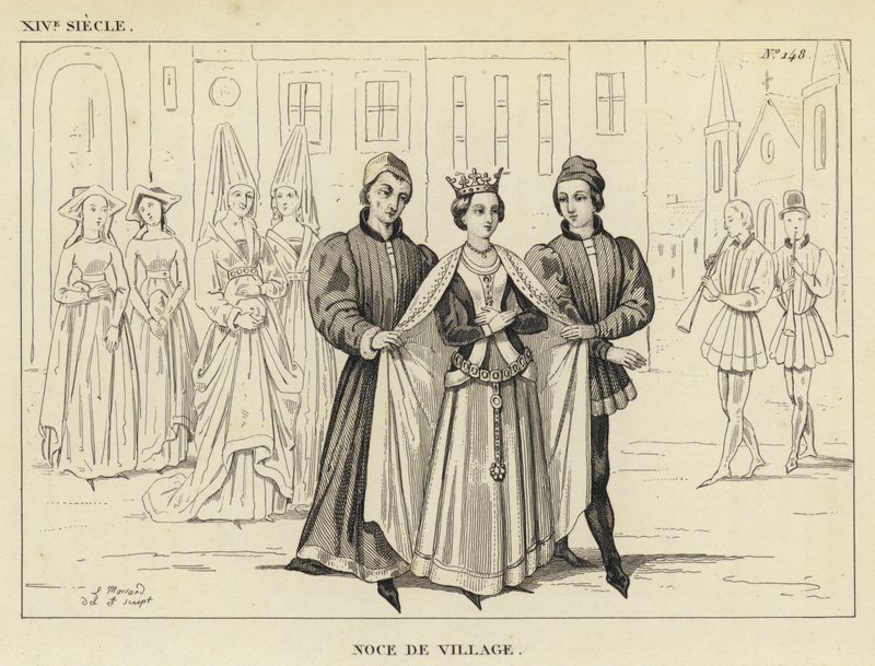 XIV secolo, nozze di villaggio (incisione) da French School