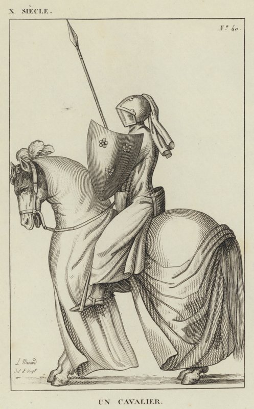 X secolo, un cavaliere (incisione) da French School