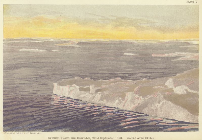Sera tra i ghiacci alla deriva, 22 settembre 1893, schizzo ad acquerello da Fridtjof Nansen