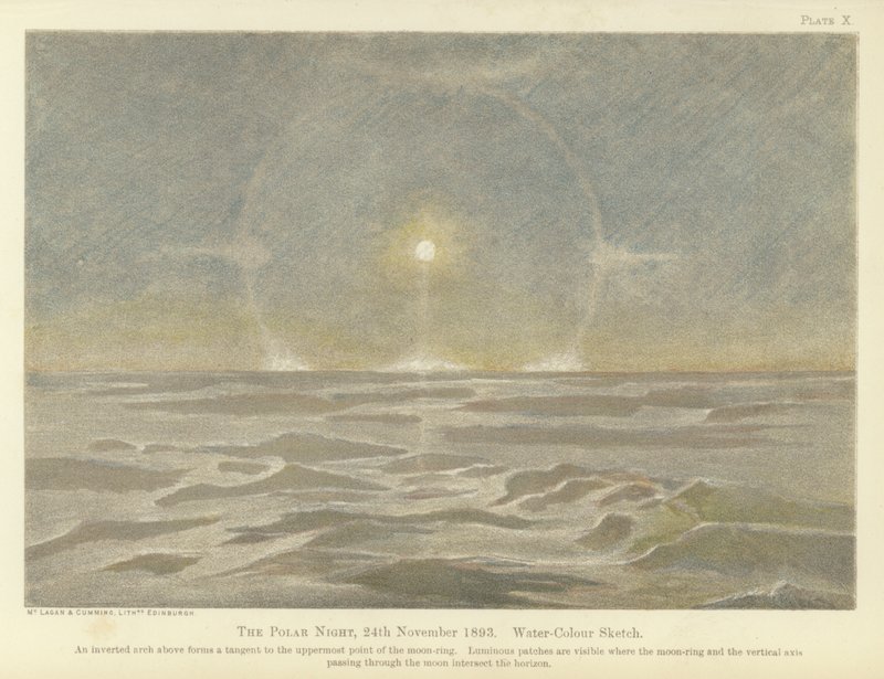 La notte polare, 24 novembre 1893, schizzo ad acquerello da Fridtjof Nansen
