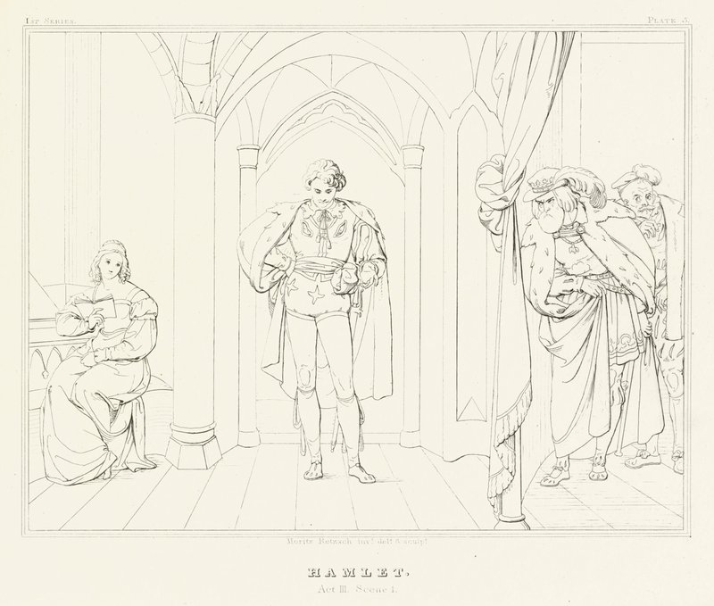 Amleto, Atto III, Scena 1 (incisione) da Friedrich August Moritz Retzsch
