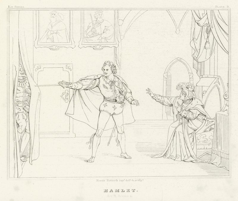 Amleto, Atto III, Scena 4 (incisione) da Friedrich August Moritz Retzsch