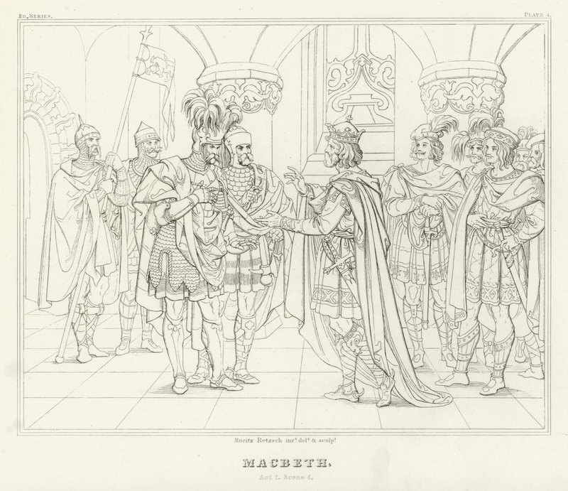 Macbeth, Atto I, Scena 4 (incisione) da Friedrich August Moritz Retzsch