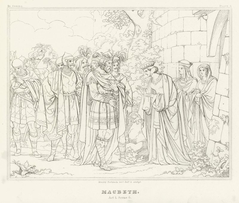 Macbeth, Atto I, Scena 6 (incisione) da Friedrich August Moritz Retzsch