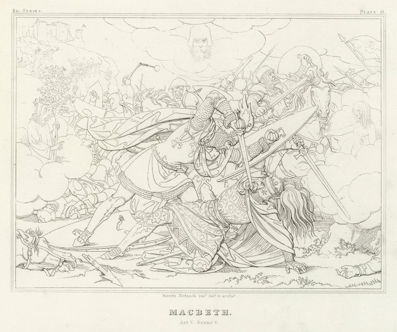 Macbeth, Atto V, Scena 7 (incisione) da Friedrich August Moritz Retzsch