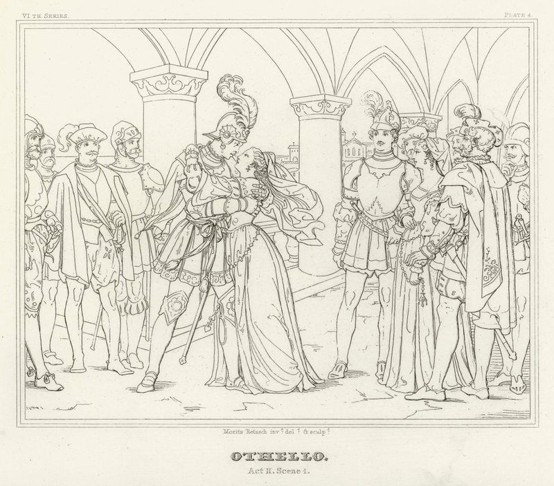 Otello, Atto II, Scena 1 (incisione) da Friedrich August Moritz Retzsch