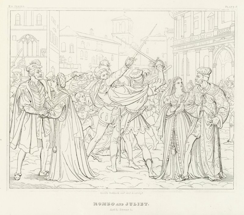 Romeo e Giulietta, Atto I, Scena 1 (incisione) da Friedrich August Moritz Retzsch