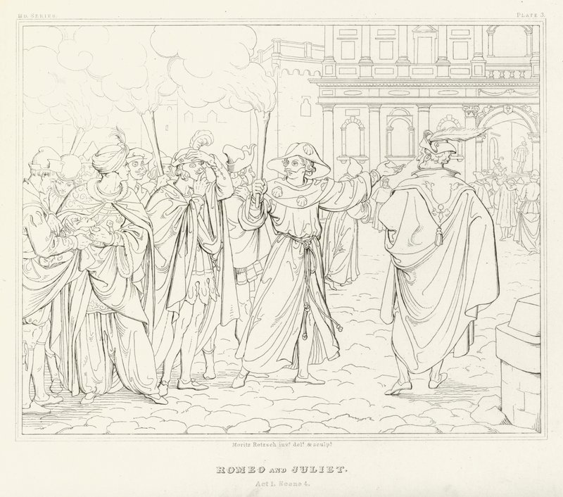 Romeo e Giulietta, Atto I, Scena 4 (incisione) da Friedrich August Moritz Retzsch