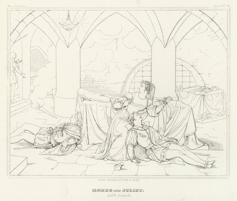 Romeo e Giulietta, Atto V, Scena 3 (incisione) da Friedrich August Moritz Retzsch