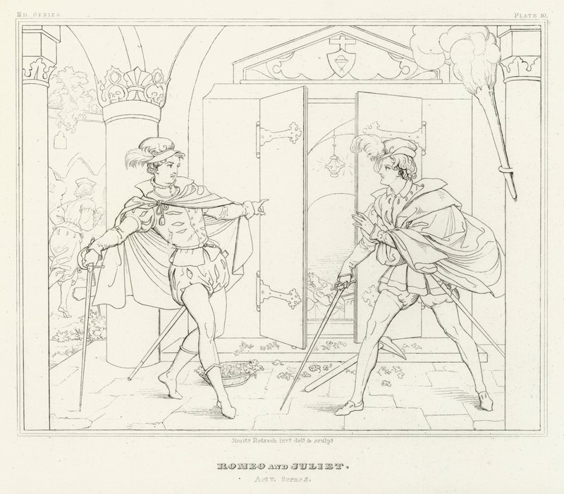 Romeo e Giulietta, Atto V, Scena 3 (incisione) da Friedrich August Moritz Retzsch