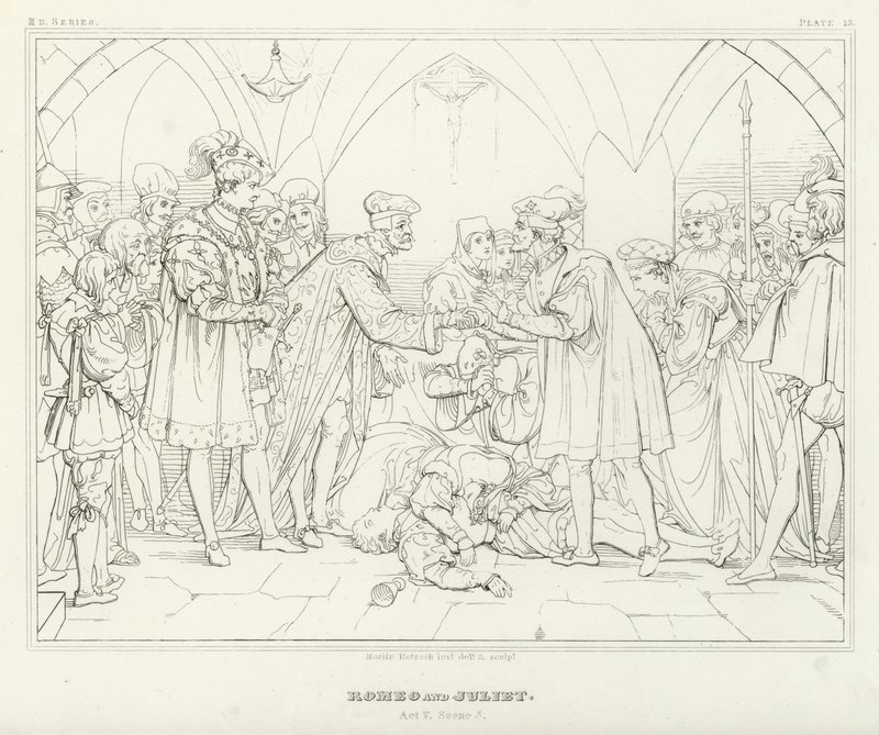 Romeo e Giulietta, Atto V, Scena 3 (incisione) da Friedrich August Moritz Retzsch