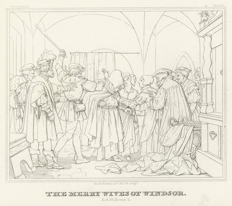 Le Allegre Comari di Windsor, Atto IV, Scena 2 (incisione) da Friedrich August Moritz Retzsch