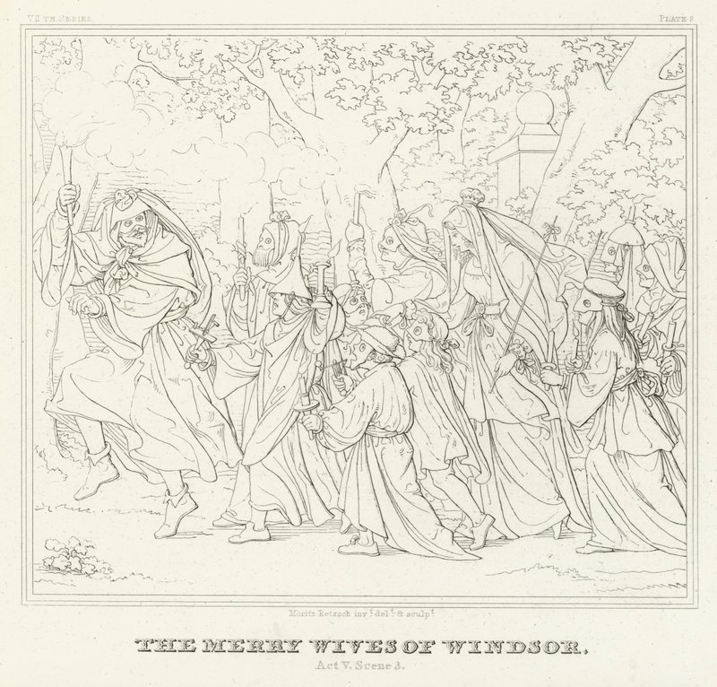 Le Allegre Comari di Windsor, Atto V, Scena 3 (incisione) da Friedrich August Moritz Retzsch